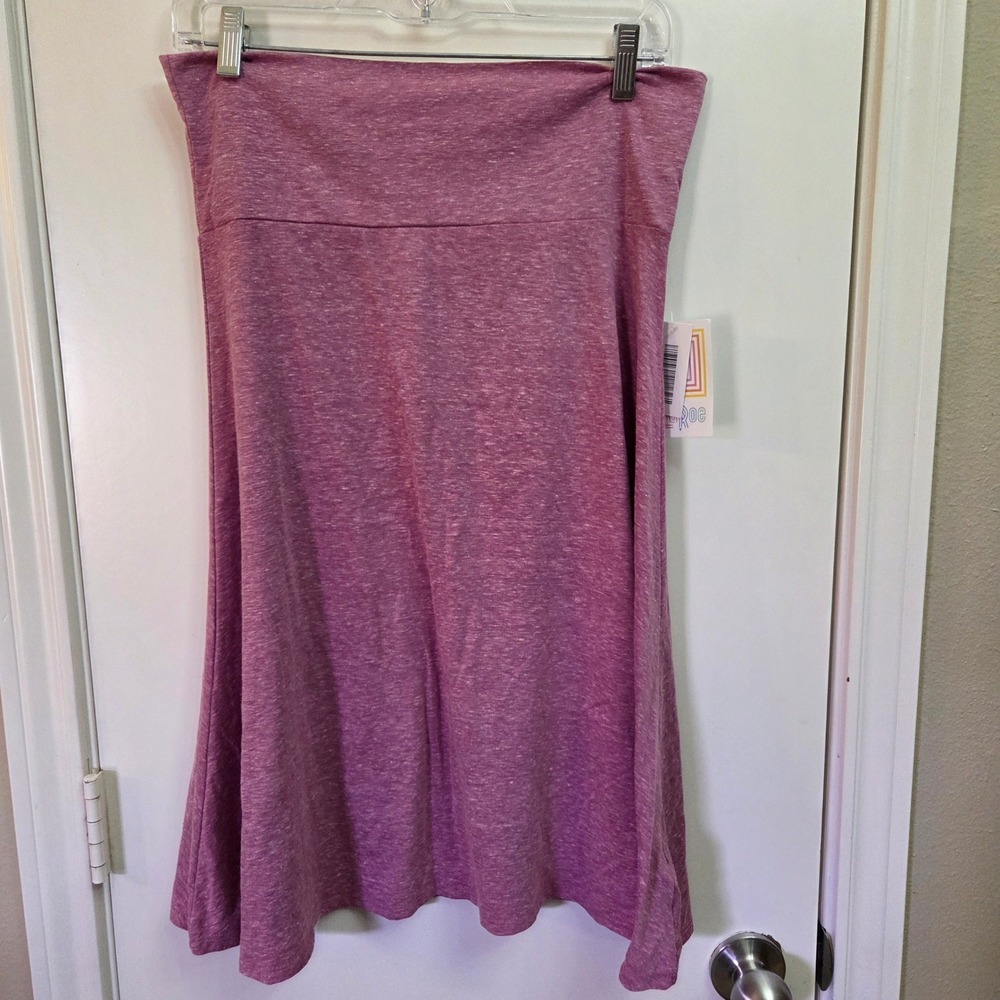 LuLaRoe Azure Skirt Large Heathered Orchid Pink ALine Yoga Waist Knee Length NWT